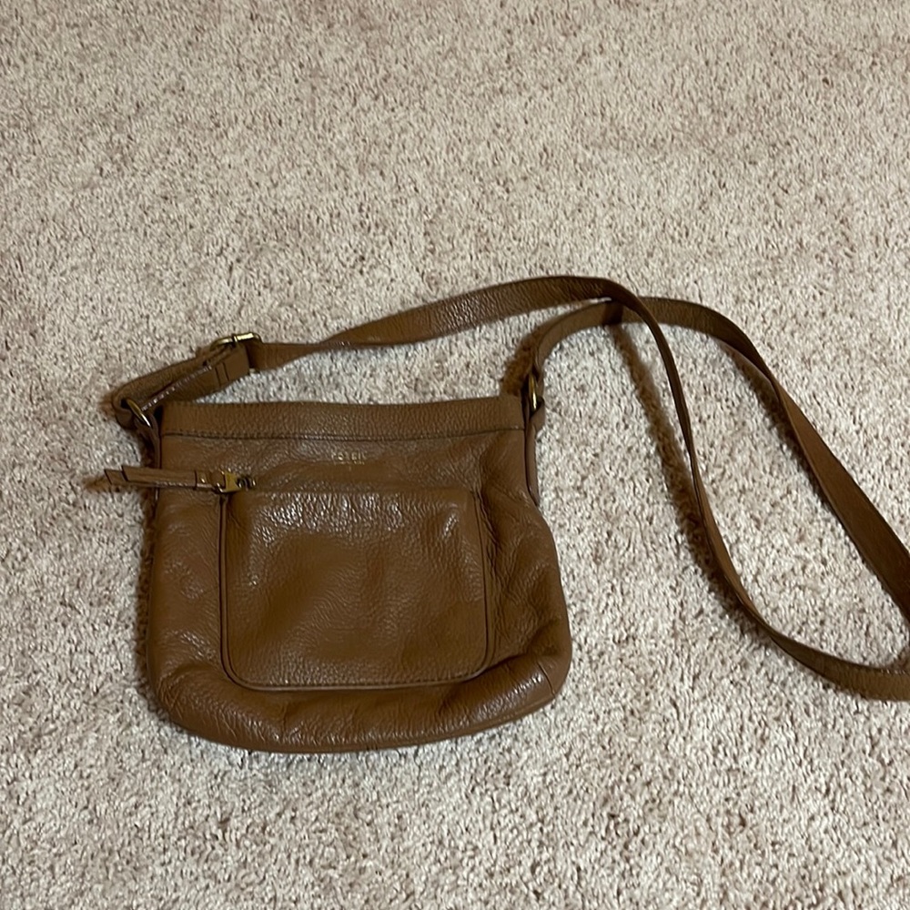 Vintage Fossil light brown cross body Hand bag.